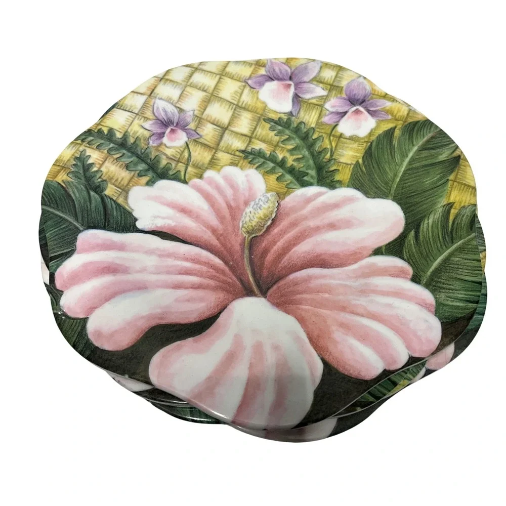 Merritt‎ Set of 4 Tropical Hibiscus Floral Melamine Plates Bamboo Plastic Salad
